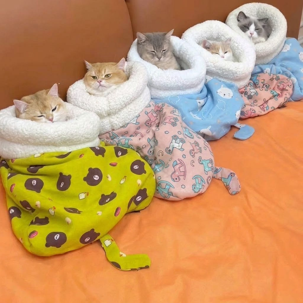 2-in-1 Thermal Burrow Cat Bed & Calming Fleece Sleeping Bag