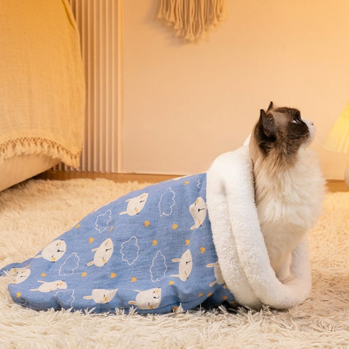 2-in-1 Thermal Burrow Cat Bed & Calming Fleece Sleeping Bag