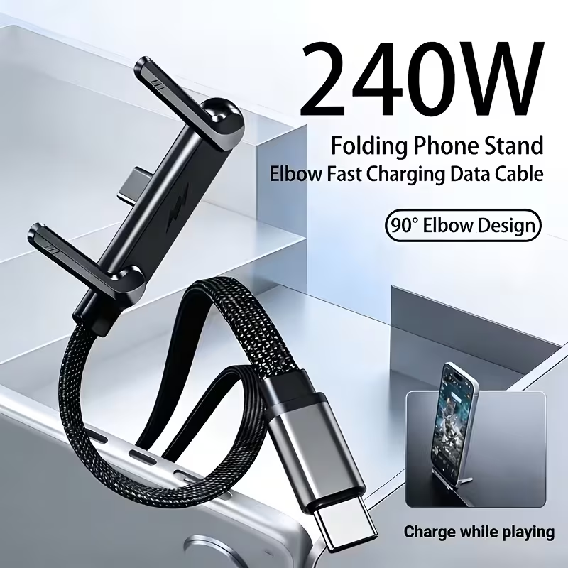 New 240W Charging Cable with Fold‑Out Phone Stand