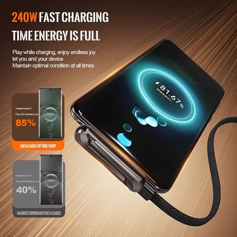 New 240W Charging Cable with Fold‑Out Phone Stand